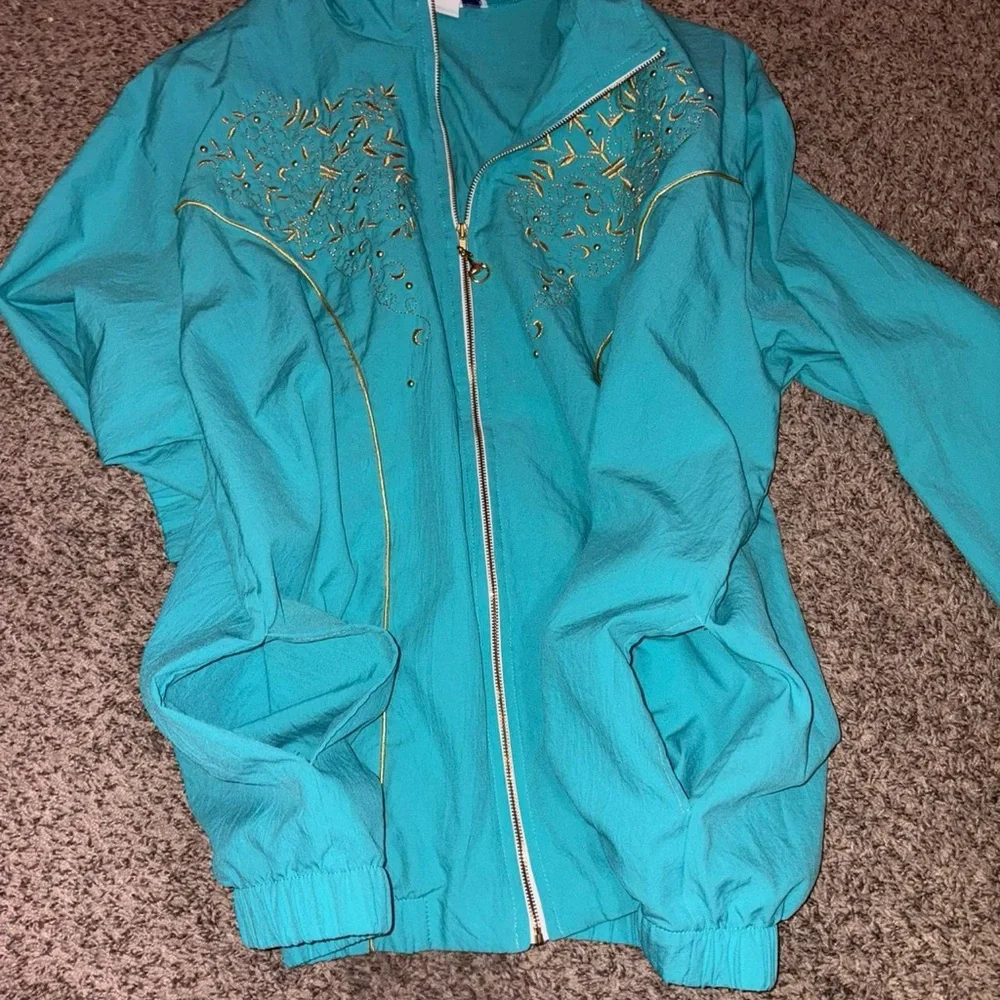 Vintage Turquoise and gold zip-up tracksuit jacket - Picture 5 of 7
